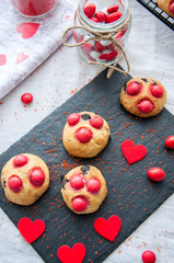 Homemade shortbread cookies with red candies
