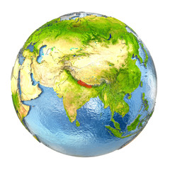 Nepal in red on full Earth
