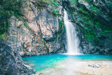 Fototapeta na wymiar Natural background waterfall. jogkradin waterfall