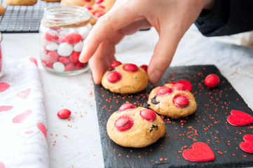 Homemade shortbread cookies with red candies