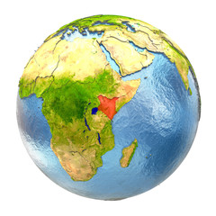 Kenya in red on full Earth