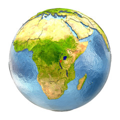 Burundi in red on full Earth