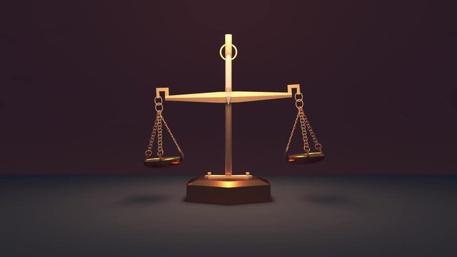 3D golden scales of justice moving up and down. Looped animation.