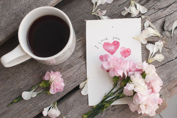 A cup of tea on the wooden table