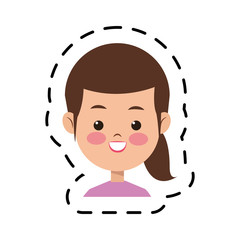 happy young woman face cartoon icon over white background. colorful design. vector illustration