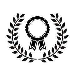 monochrome medal between olive branch vector illustration
