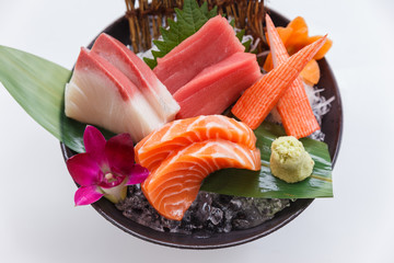 Sashimi Set Include Raw Salmon, Raw Hamachi (Japanese Amberjack), Raw Maguro (Bluefin Tuna) and...