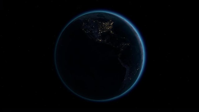 Planet Earth rotates, zoom to South America, 4K Ultra HD. World in the space, continent South America