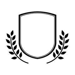 monochrome shield contour with olive branch anf flags vector illustration