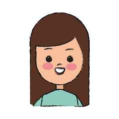 happy girl face cartoon icon over white background. colorful design. vector illustration