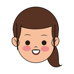 happy girl face cartoon icon over white background. colorful design. vector illustration