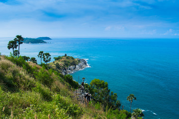 view of seascapes prothep cape viewpoint at phuket, thailand
