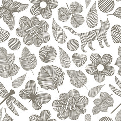 Seamless pattern with hand drawn icons in flat style. 