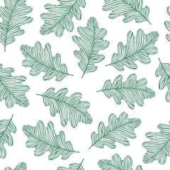 Seamless pattern with hand drawn oak leaves. Eco background.