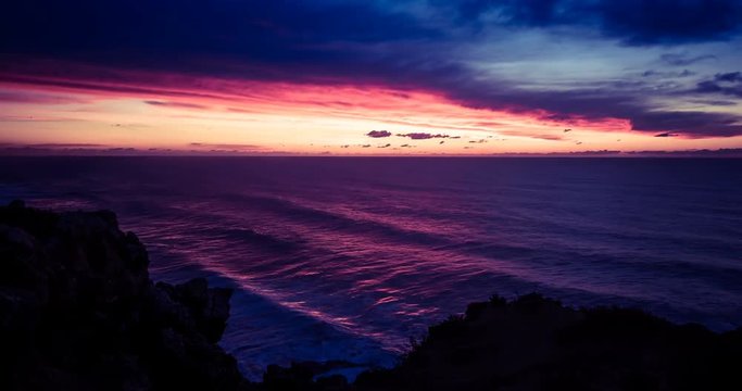 Time Lapse, Sunset And Fast Moving Sea, Portugal