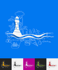 lighthouse paper sticker with hand drawn elements