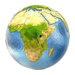Rwanda in red on full Earth