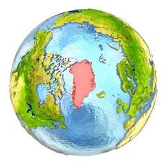 Greenland in red on full Earth