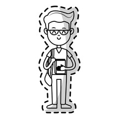 boy wearing casual clothes cartoon icon over white background. vector illustration