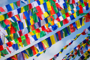 colorful prayer flags in Nepal
