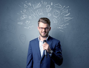 Businessman holding microphone