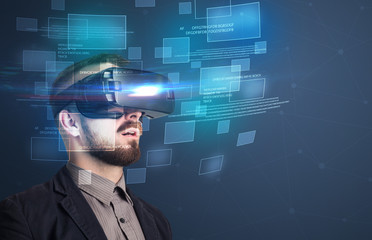 Businessman with virtual reality goggles