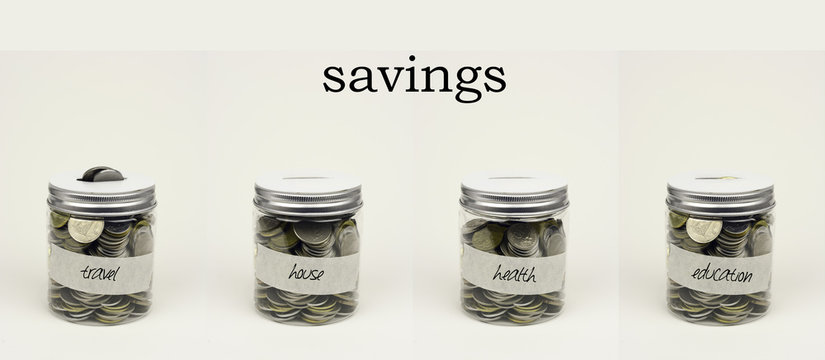 Image of savings for reaching financial goal on a white background