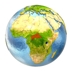 Central Africa in red on full Earth