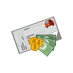 coupon with coins and bills vector illustration