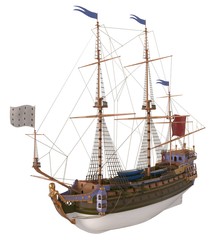 Naklejka premium Ilustracja 3D żaglówkę Samodzielnie Na Białym Tle