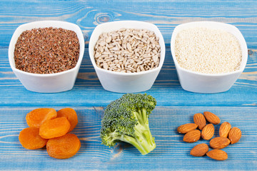 Products and ingredients containing calcium and dietary fiber, healthy nutrition