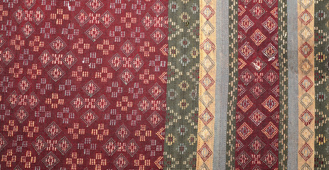 colorful thai silk handcraft peruvian style rug surface old vintage torn conservation Made from natural materials Chemical free close up silk background silk texture