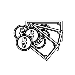 Fototapeta premium silhouette set multiple bills with coin vector illustration