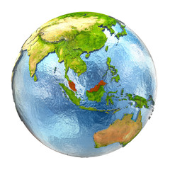 Malaysia in red on full Earth