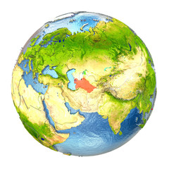 Turkmenistan in red on full Earth