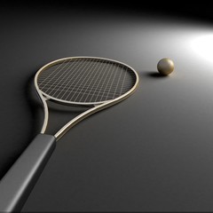 3d illustration tennis racket with golden ball