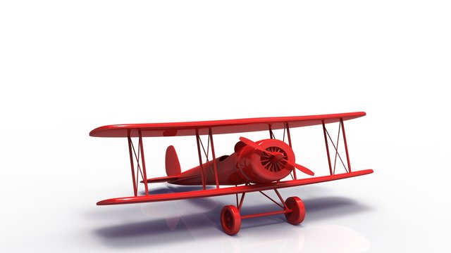 3d illustration of an red airplane with shadow  on white background