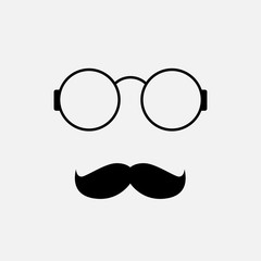 Vector Mustache with  Glasses Icon on white background