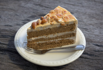 piece of coffee cake on  white plate