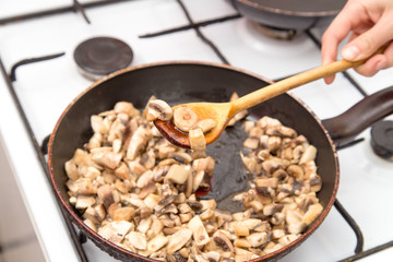 mushrooms fried in a pan