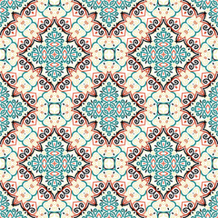 Floral Pattern Blue Brown Curve Elements