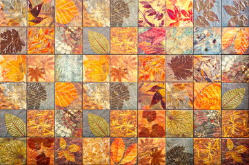 Old wall ceramic tiles patterns handcraft from thailand parks public.