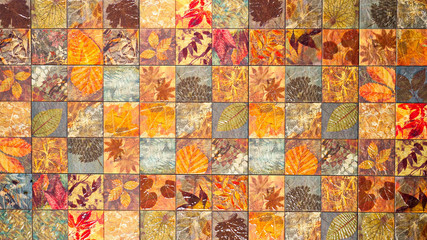 Old wall ceramic tiles patterns handcraft from thailand parks public.