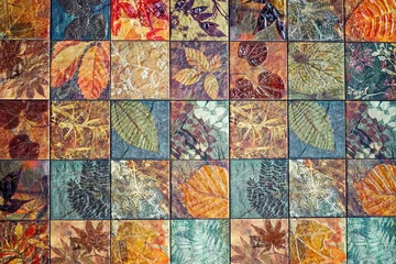 Tuinposter Old wall ceramic tiles patterns handcraft from thailand parks public. © Kitichai