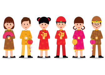 Chinese Boy and Girl dolls isolated on white background.