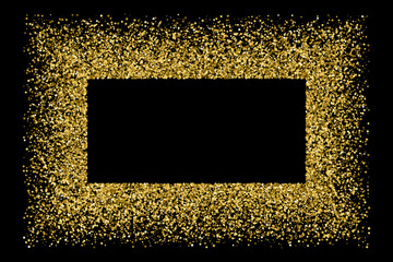 Gold frame glitter texture isolated on black. Golden color of winners. Gilded abstract particles. Explosion of confetti shine. Celebratory background. Vector illustration,eps 10.