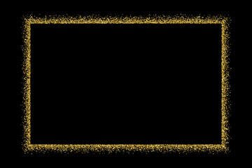 Gold frame glitter texture isolated on black. Golden color of winners. Gilded abstract particles. Explosion of confetti shine. Celebratory background. Vector illustration,eps 10. - obrazy, fototapety, plakaty