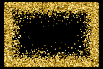Gold frame glitter texture isolated on black. Golden color of winners. Gilded abstract particles. Explosion of confetti shine. Celebratory background. Vector illustration,eps 10.