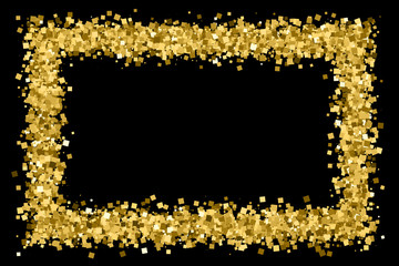 Gold frame glitter texture isolated on black. Golden color of winners. Gilded abstract particles. Explosion of confetti shine. Celebratory background. Vector illustration,eps 10.