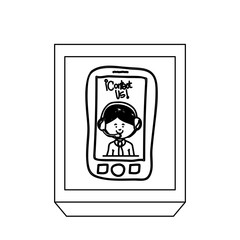 silhouette rectangle button tech smartphone with man operator vector illustration